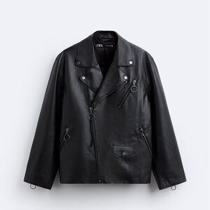 Oversized Leather Biker Jacket Zara M